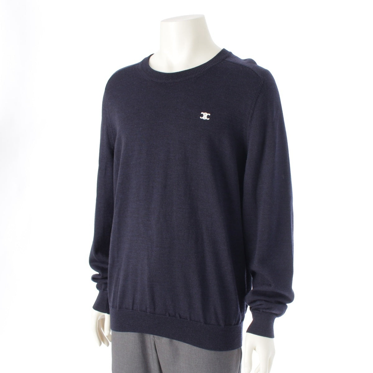 CELINE wool Triomphe Embroidered Logo Crew Neck Long Sleeve sweater tops 2AH80322U Navy XL