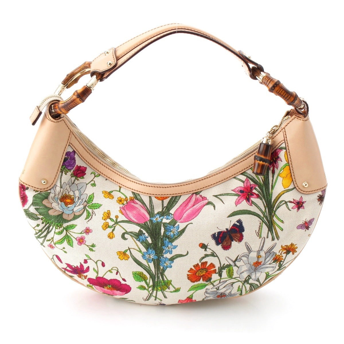 GUCCI Floral Bamboo Semi One Belt Handbag multicolor