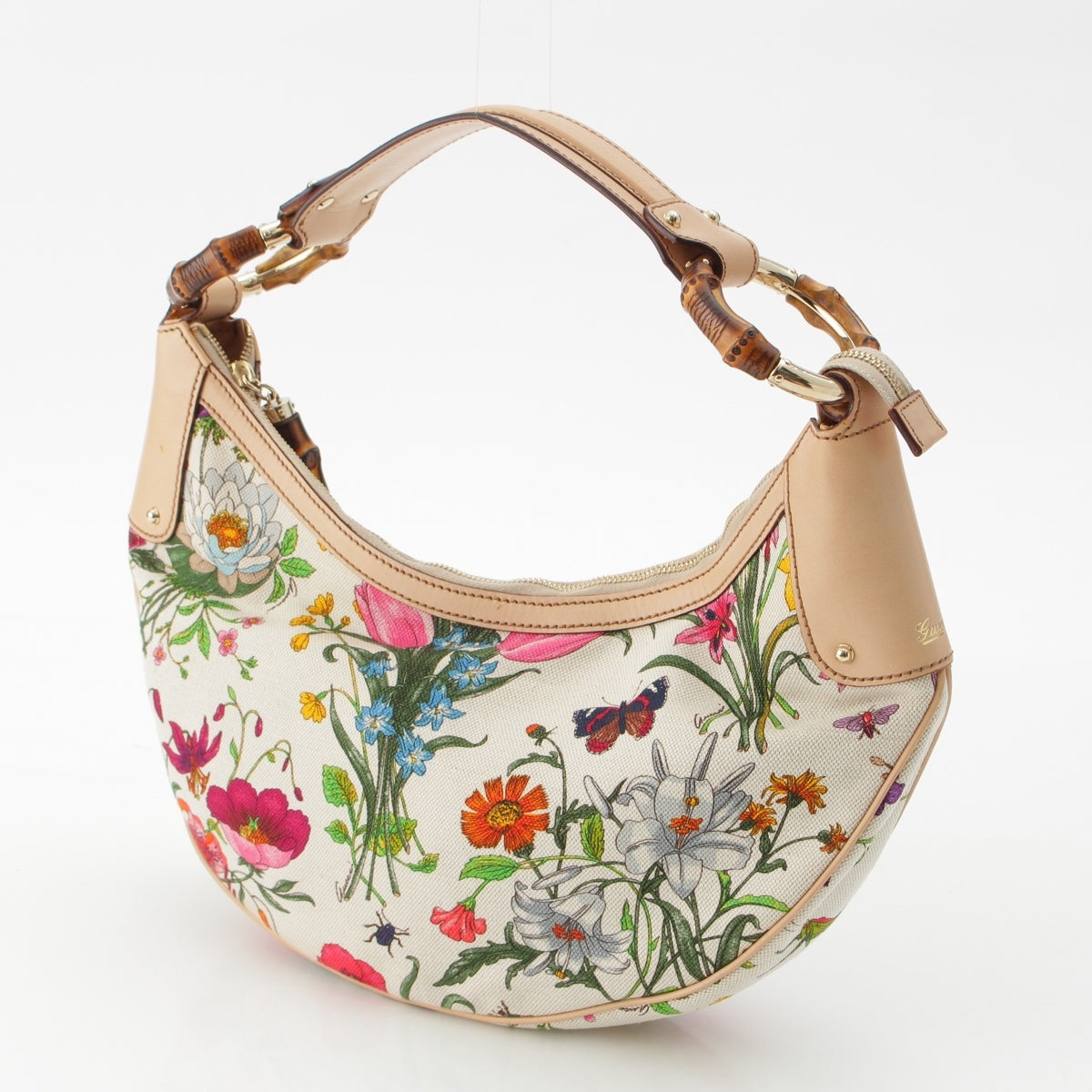 GUCCI Floral Bamboo Semi One Belt Handbag multicolor