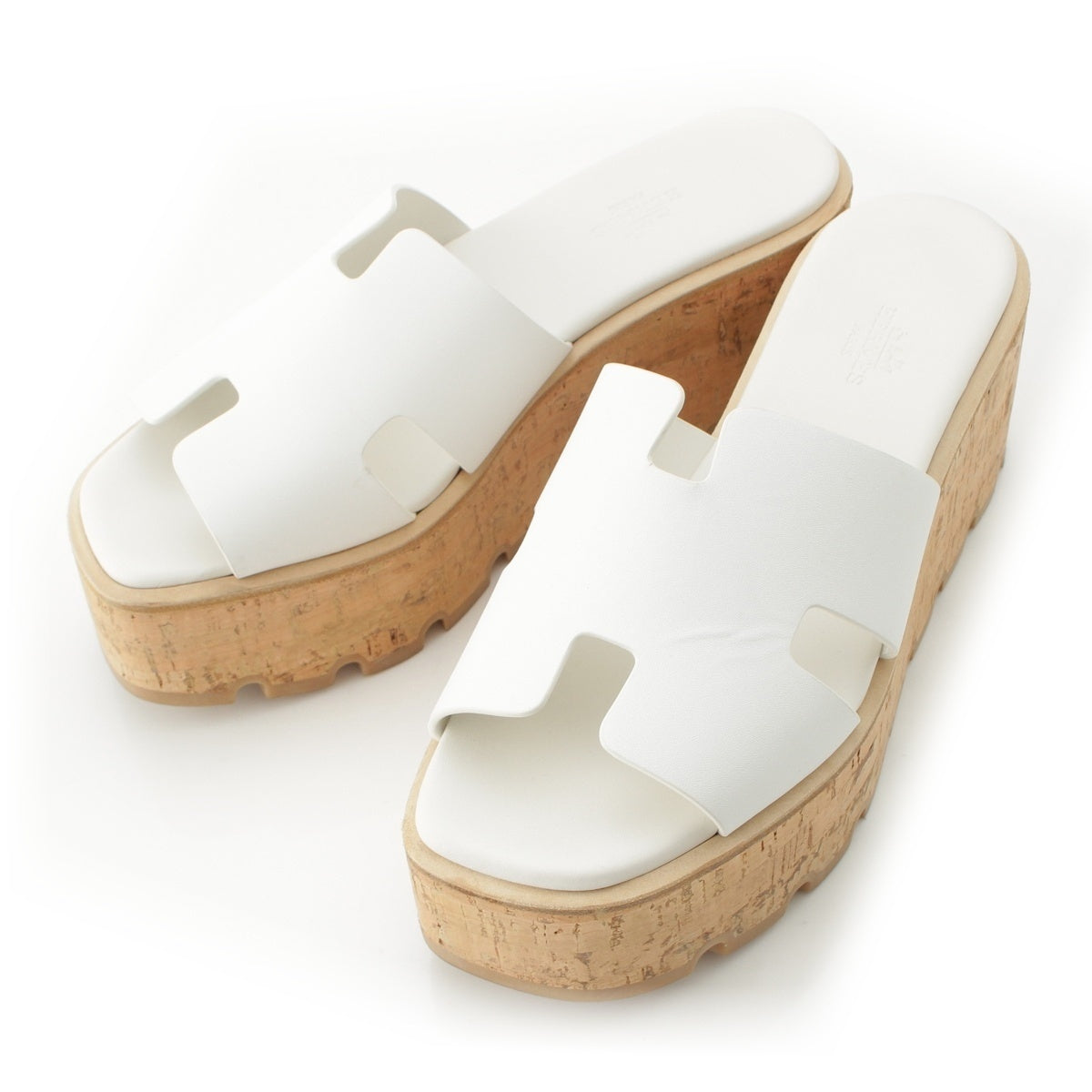 HERMES Eze leather H motif platform Sandals white 37