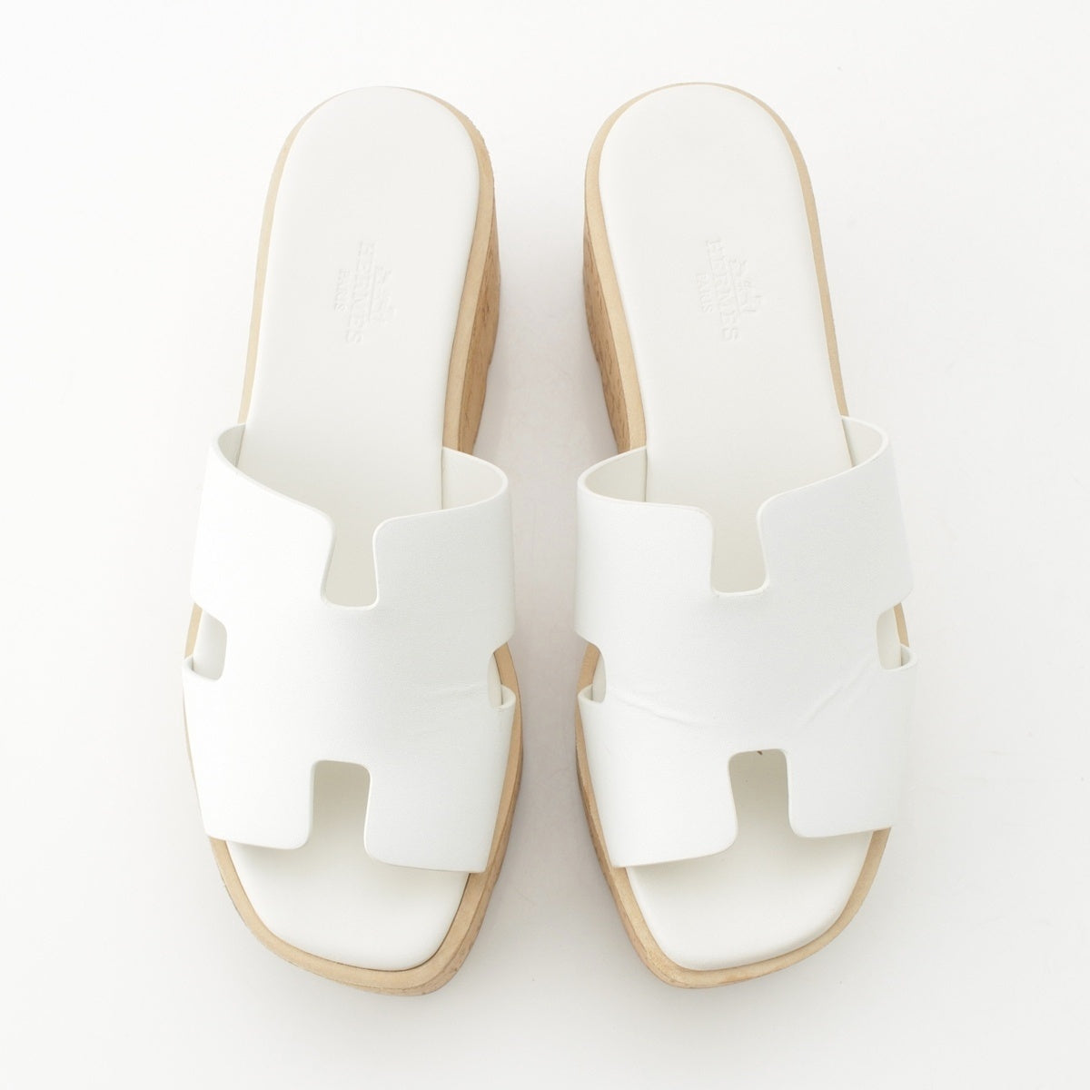 HERMES Eze leather H motif platform Sandals white 37