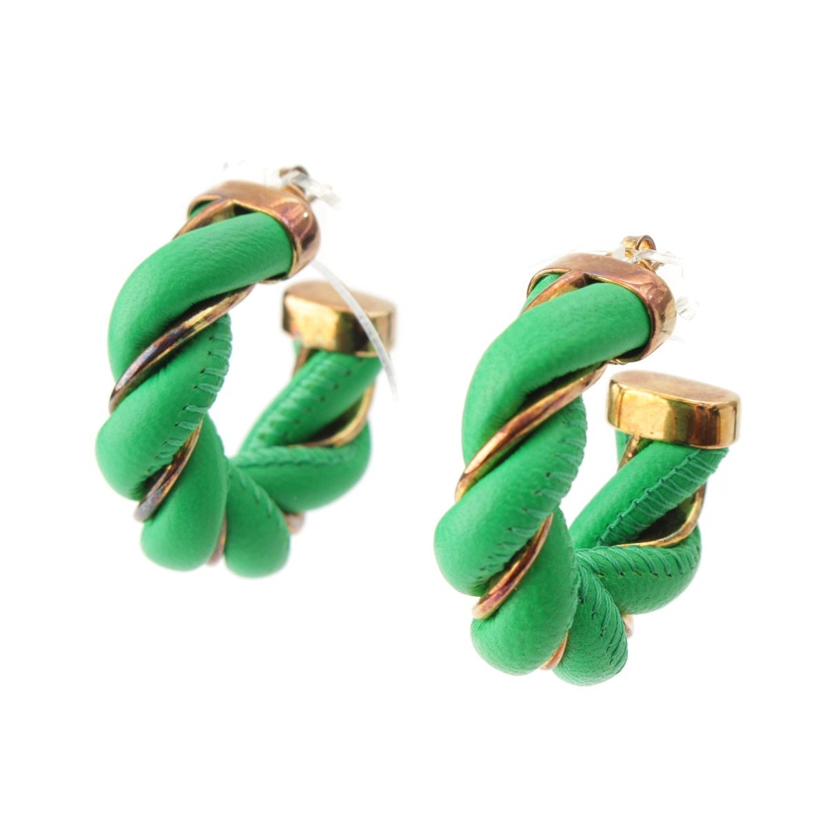BOTTEGAVENETA leather Twisted hoop Pierce Accessories Ag925 Gold x green 37.2g