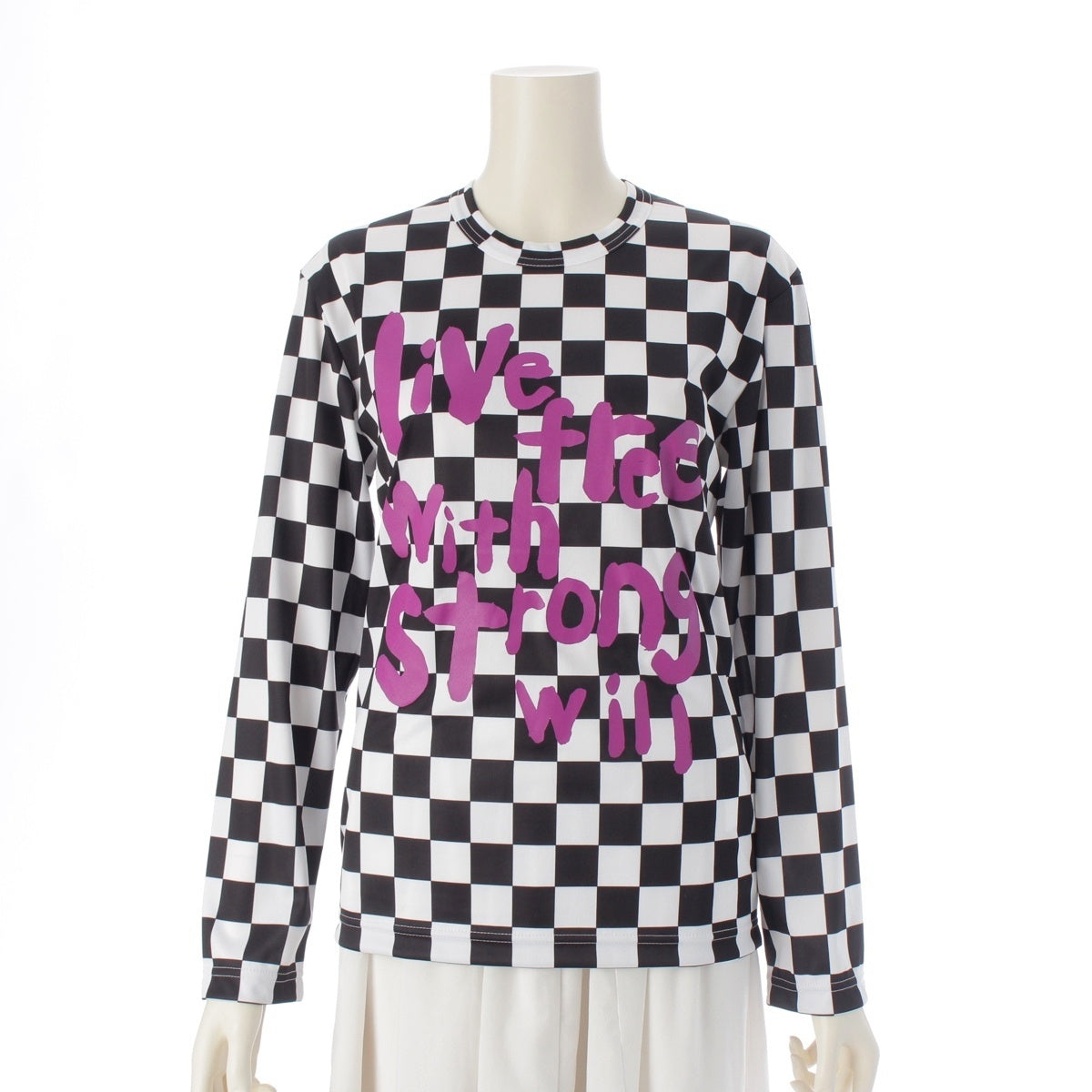 COMME des GARCONS Message Print Checker Cut RM-T025 Black x White x Purple XS