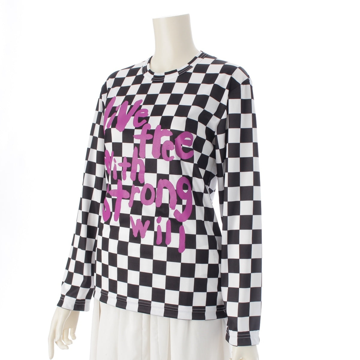 COMME des GARCONS Message Print Checker Cut RM-T025 Black x White x Purple XS