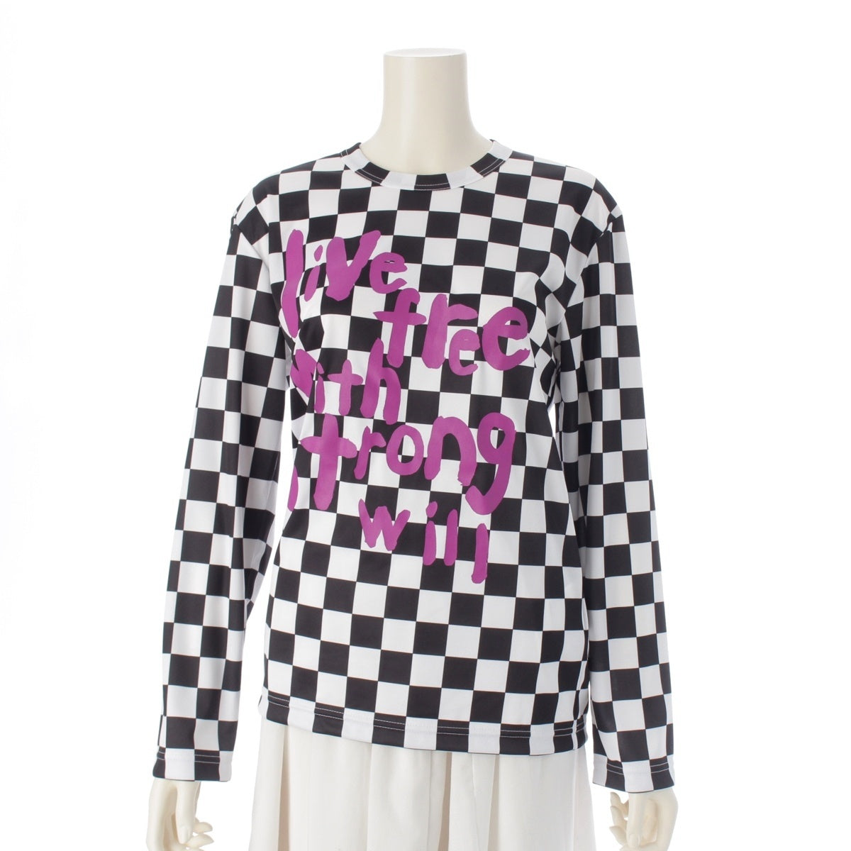 COMME des GARCONS Message Print Checker Cut RM-T025 Black x White x Purple S