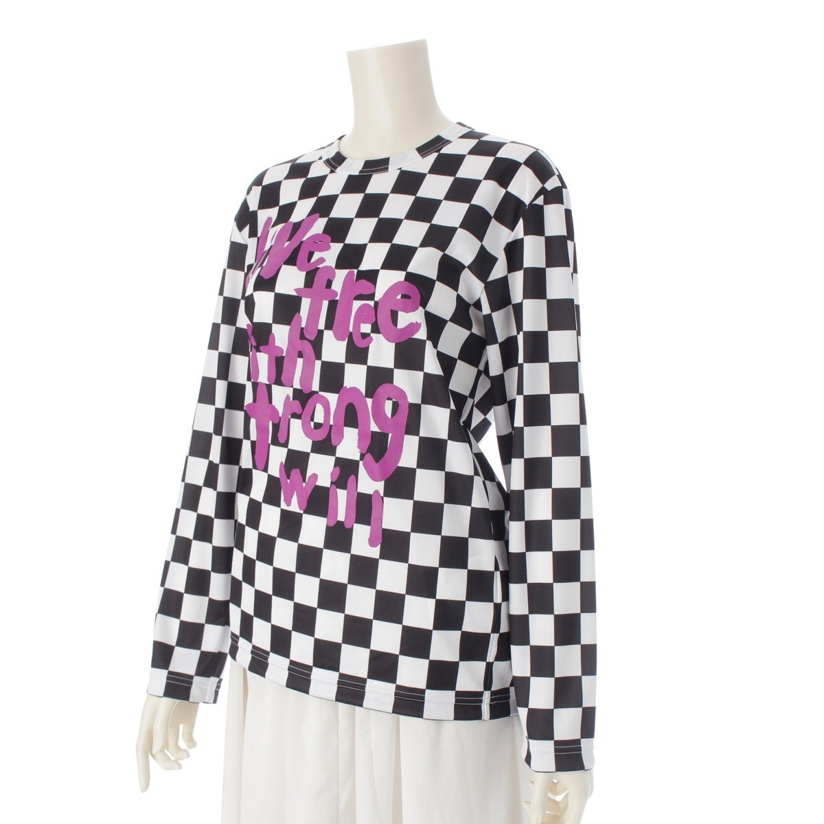 COMME des GARCONS Message Print Checker Cut RM-T025 Black x White x Purple S