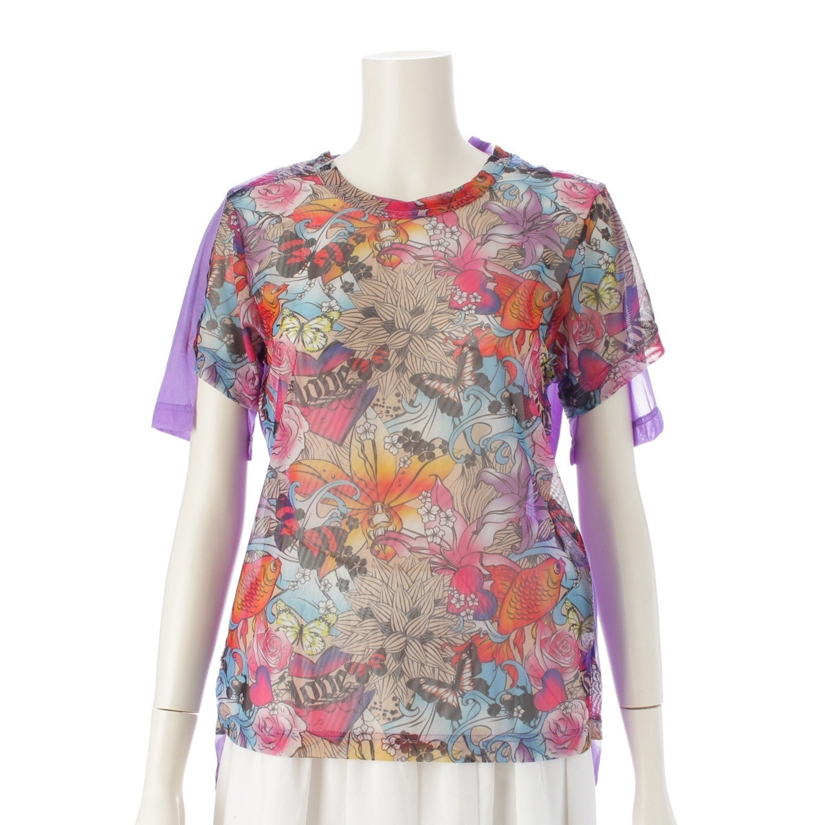 COMME des GARCONS Illustration Print See-Through Short Sleeve Cut GC-T028 Purple M