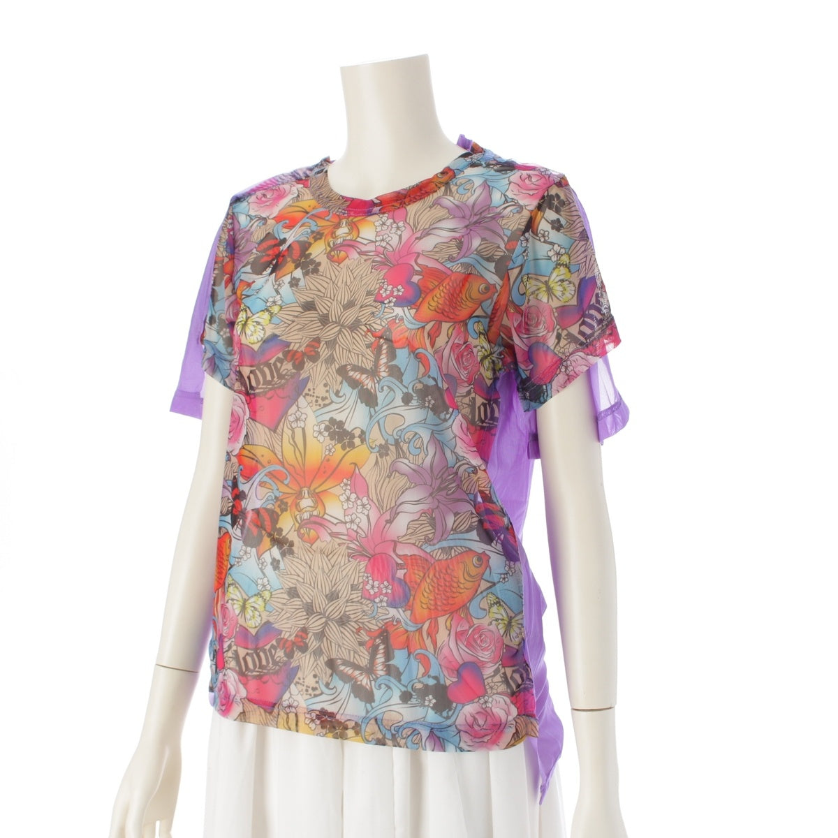 COMME des GARCONS Illustration Print See-Through Short Sleeve Cut GC-T028 Purple M