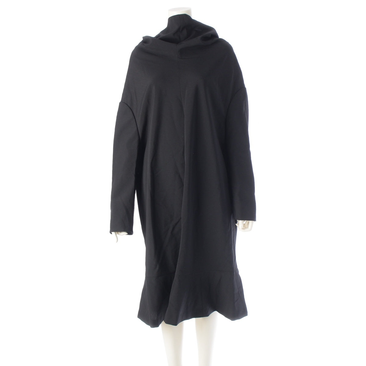 COMME des GARCONS wool cupro High neck design with ruffled hem one piece RK-O011 black XS