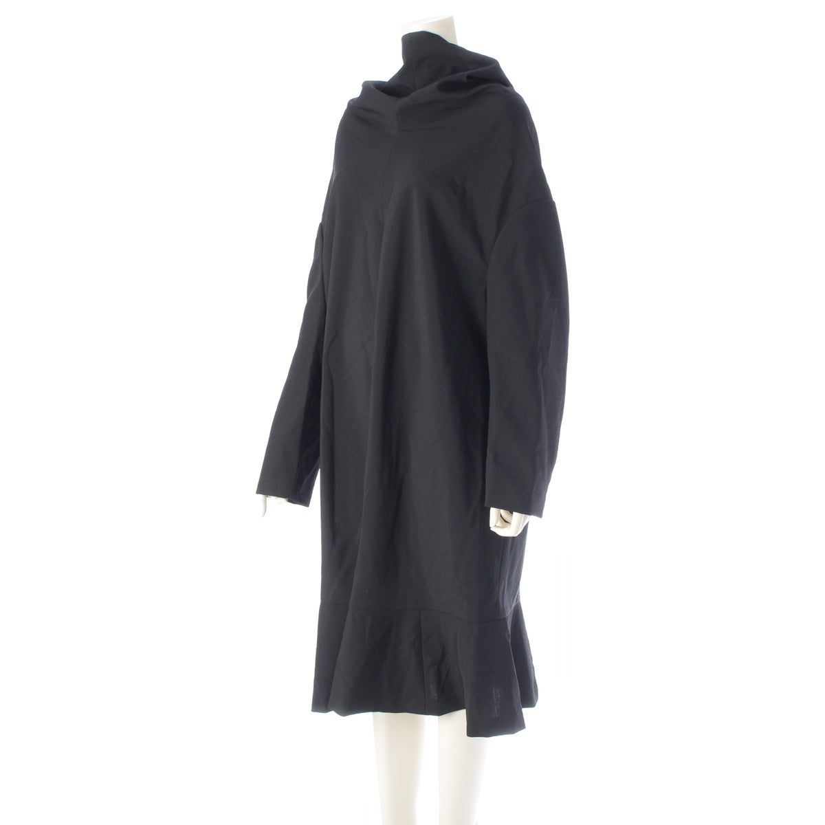 COMME des GARCONS wool cupro High neck design with ruffled hem one piece RK-O011 black XS