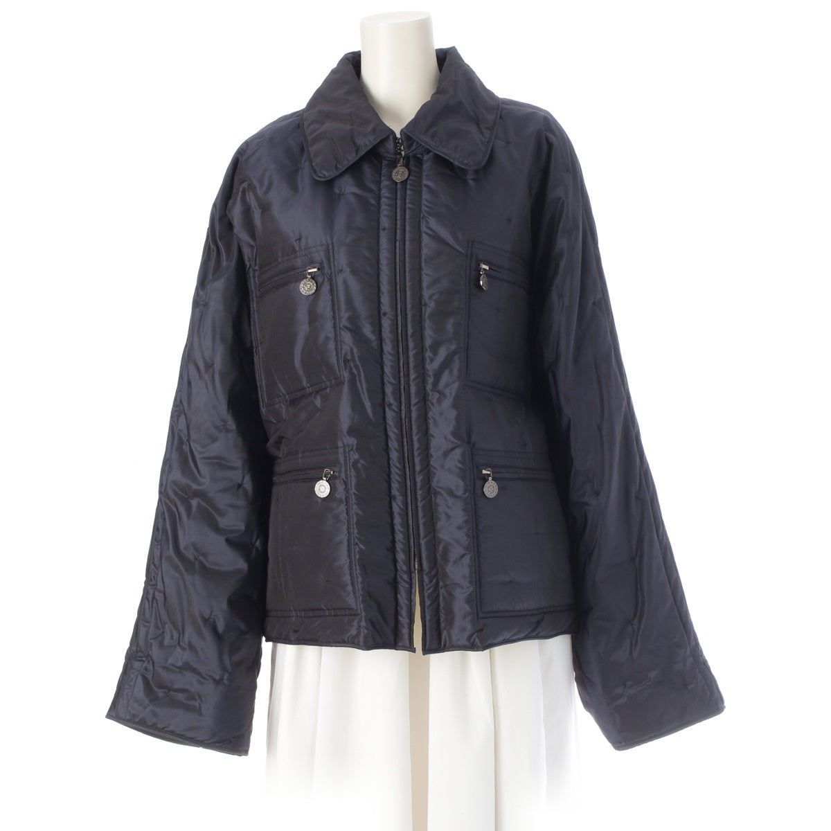 CHANEL silk COCO Mark reversible tailored jacket outer PO9102 Black green 40