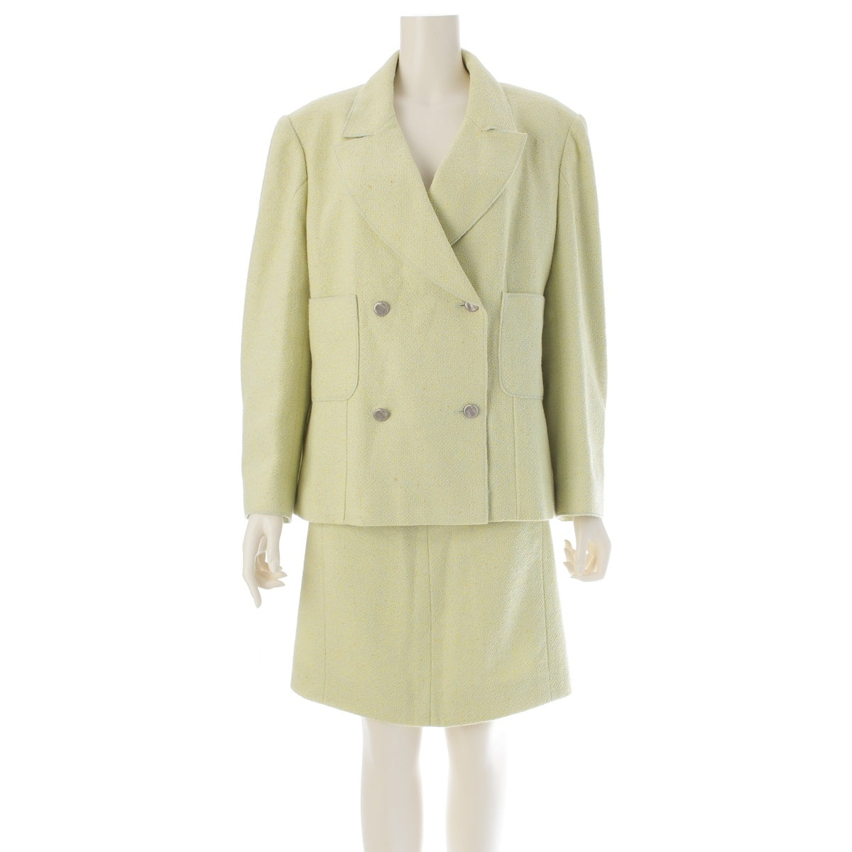 CHANEL wool cotton COCO Mark jacket Skirt setup P11166 Pale green 48
