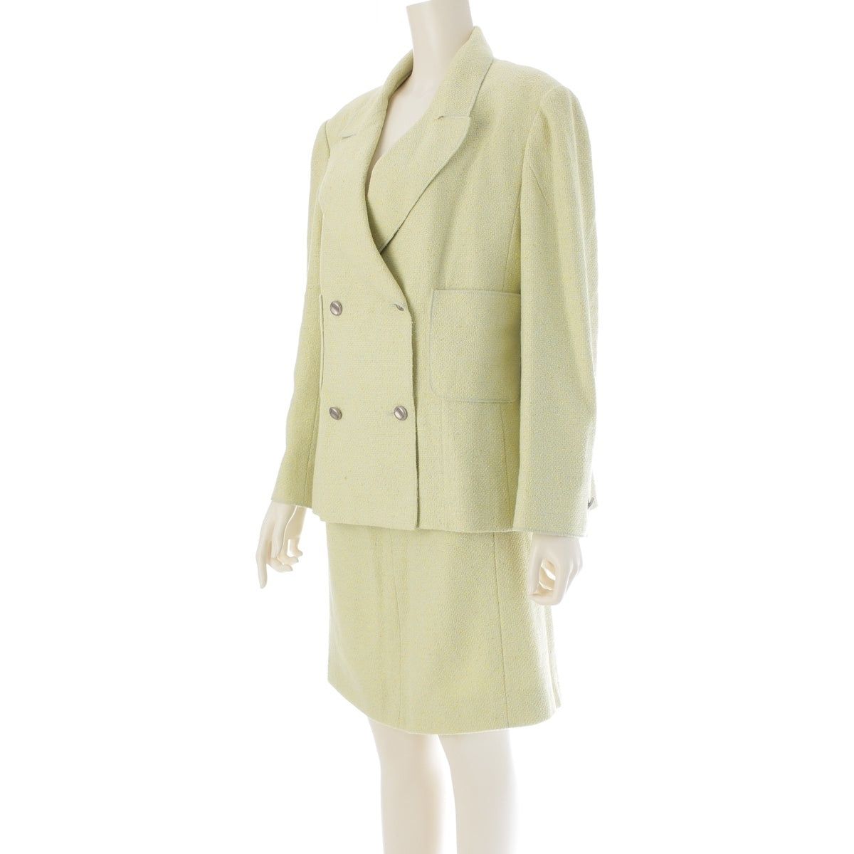 CHANEL wool cotton COCO Mark jacket Skirt setup P11166 Pale green 48