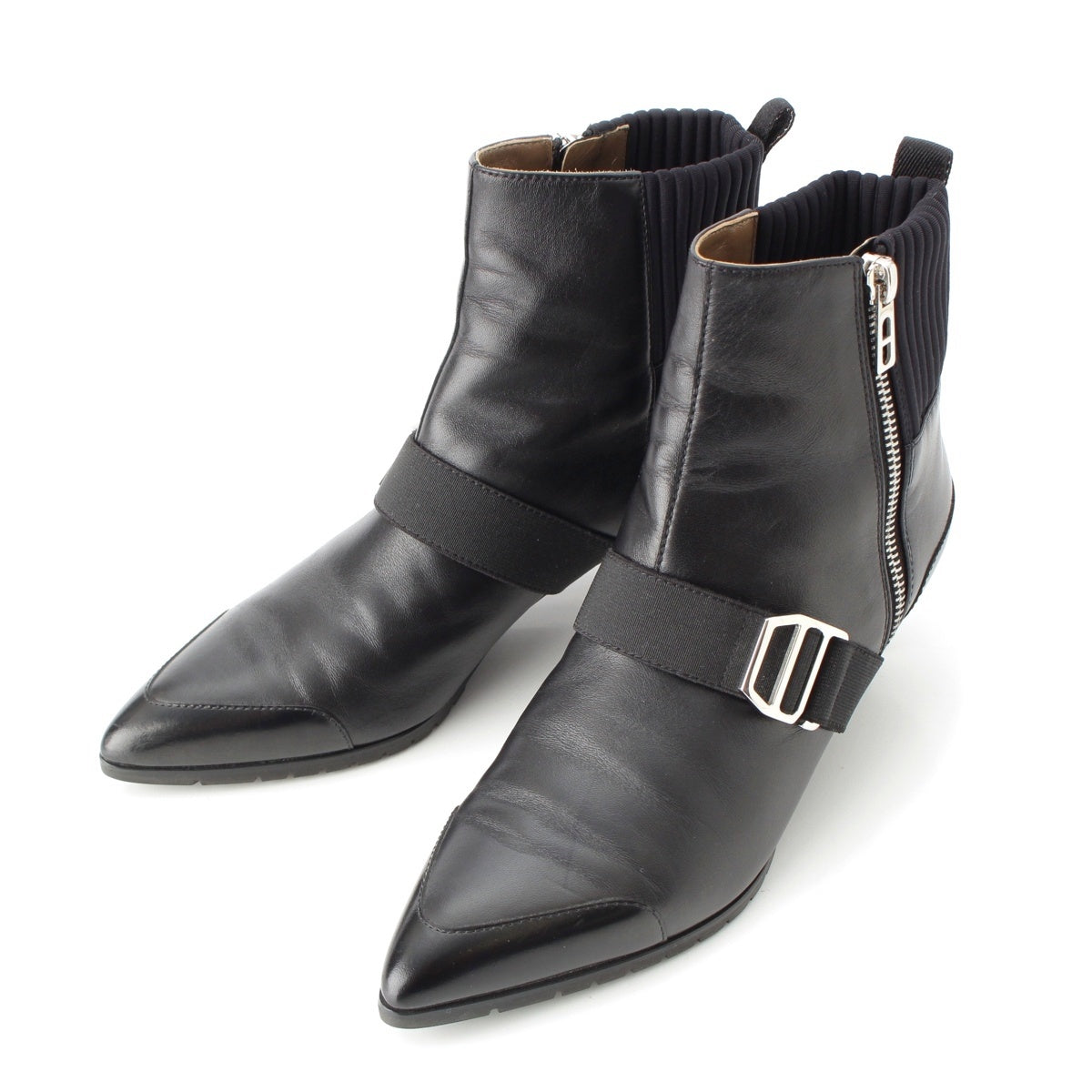HERMES leather Belted knit point-toe shorts with side zip boots M10516 black 35 1/2
