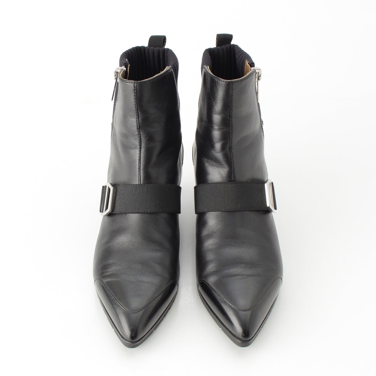 HERMES leather Belted knit point-toe shorts with side zip boots M10516 black 35 1/2
