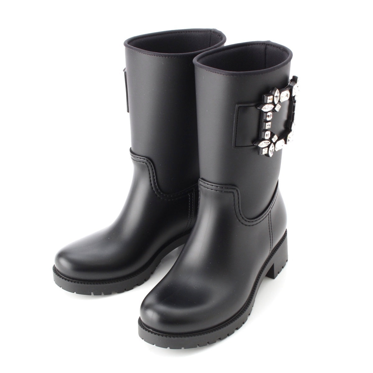Roger Vivier rubber Strass buckle bijou Rain shoes boots black 35