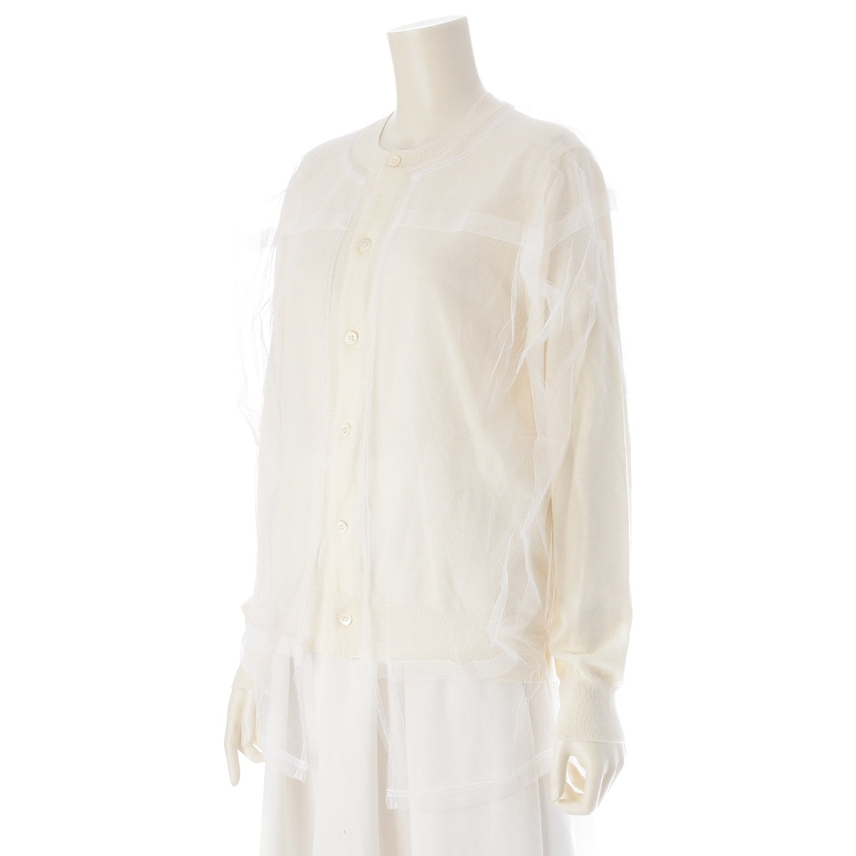 COMME des GARCONS wool Tulle layered crew neck cardigan GO-B018 Ivory M