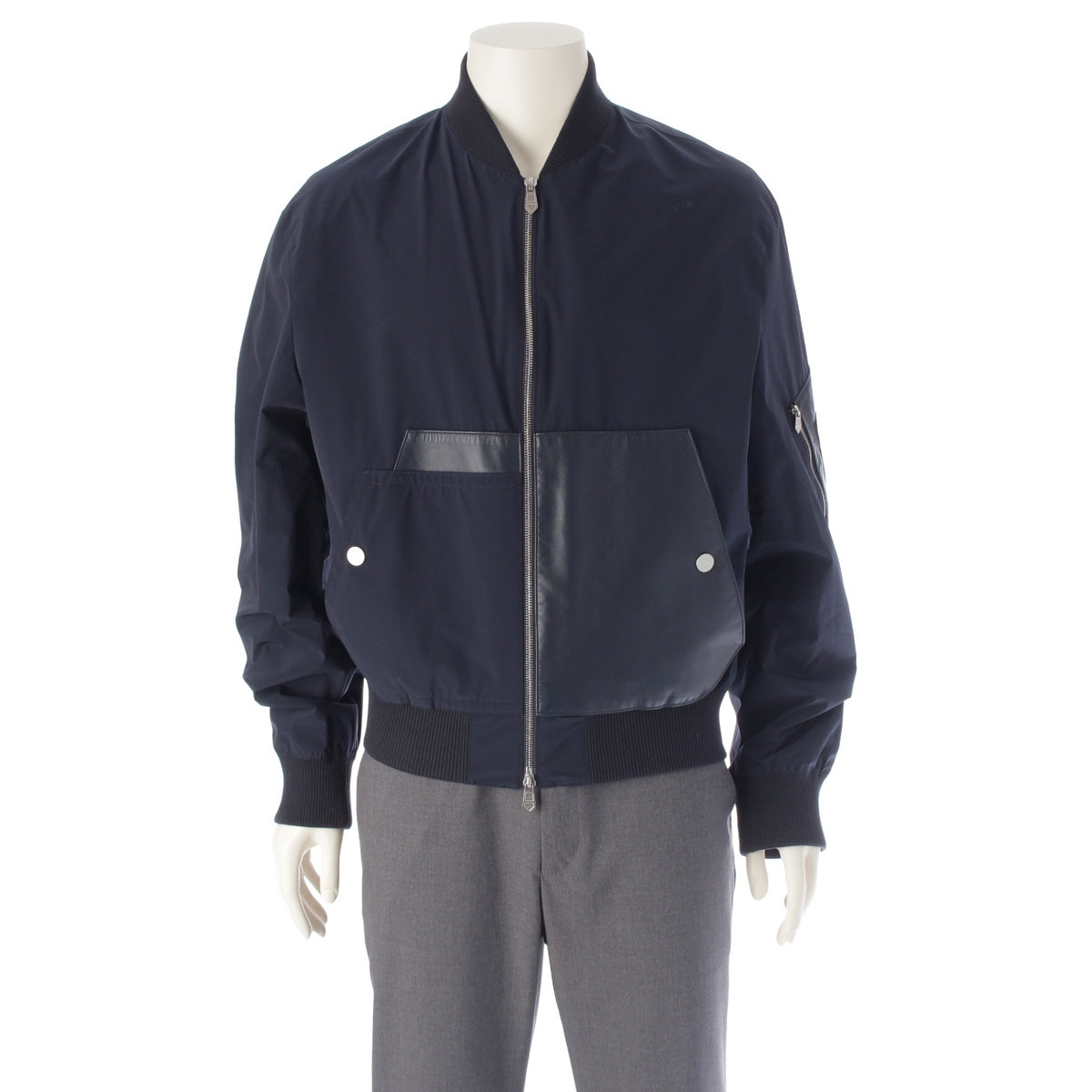 HERMES Nylon Lambskin Blouson Bomber jacket outer H452820HK0144 Navy 48