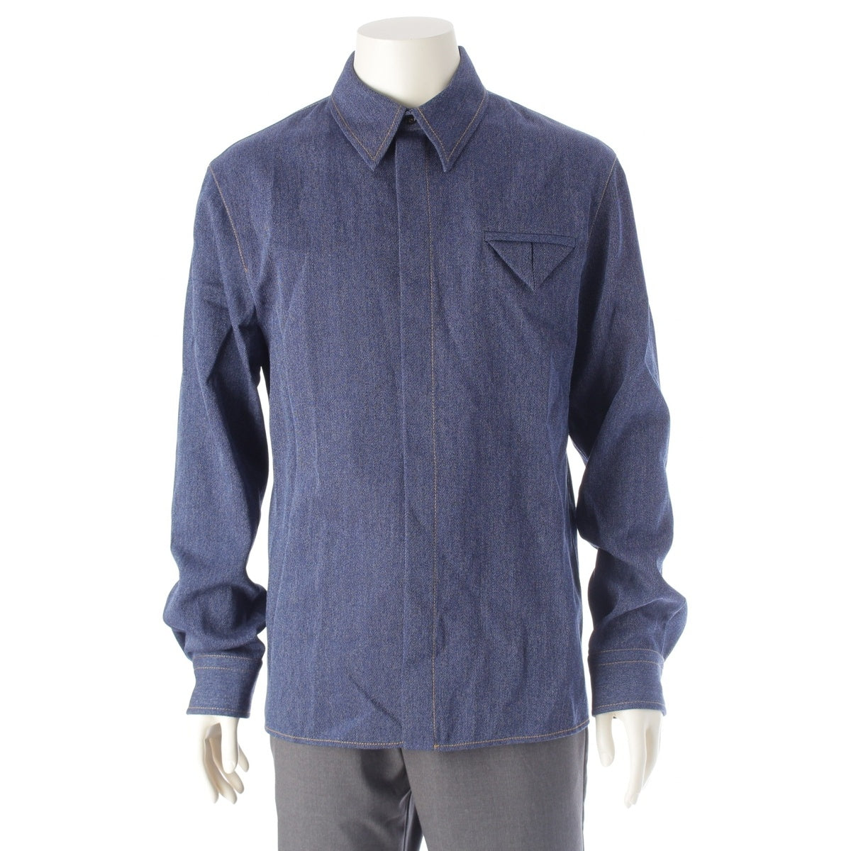 BOTTEGAVENETA wool Twill denim placket Long sleeve shirt tops 703578 Indigo 46