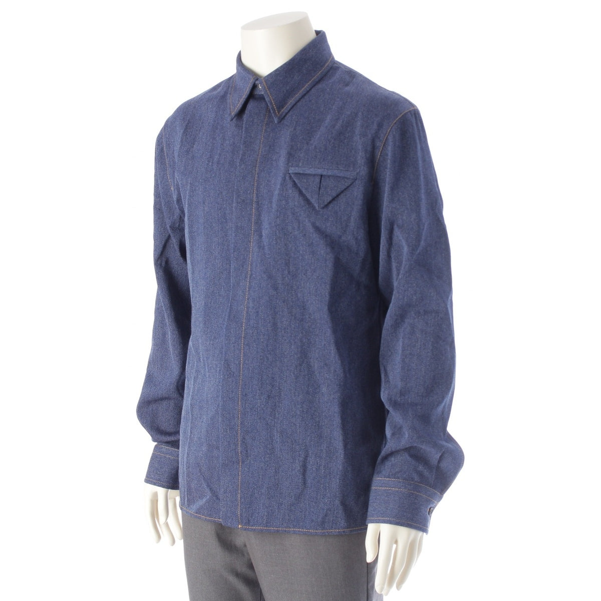 BOTTEGAVENETA wool Twill denim placket Long sleeve shirt tops 703578 Indigo 46