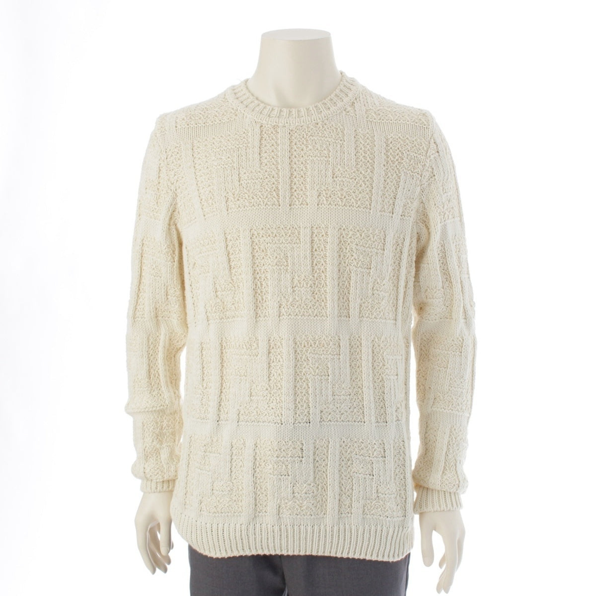 FENDI Cotton rayon FF logo cable knit crew neck sweater Long sleeve top 12CPF-23-3388 Ivory 52