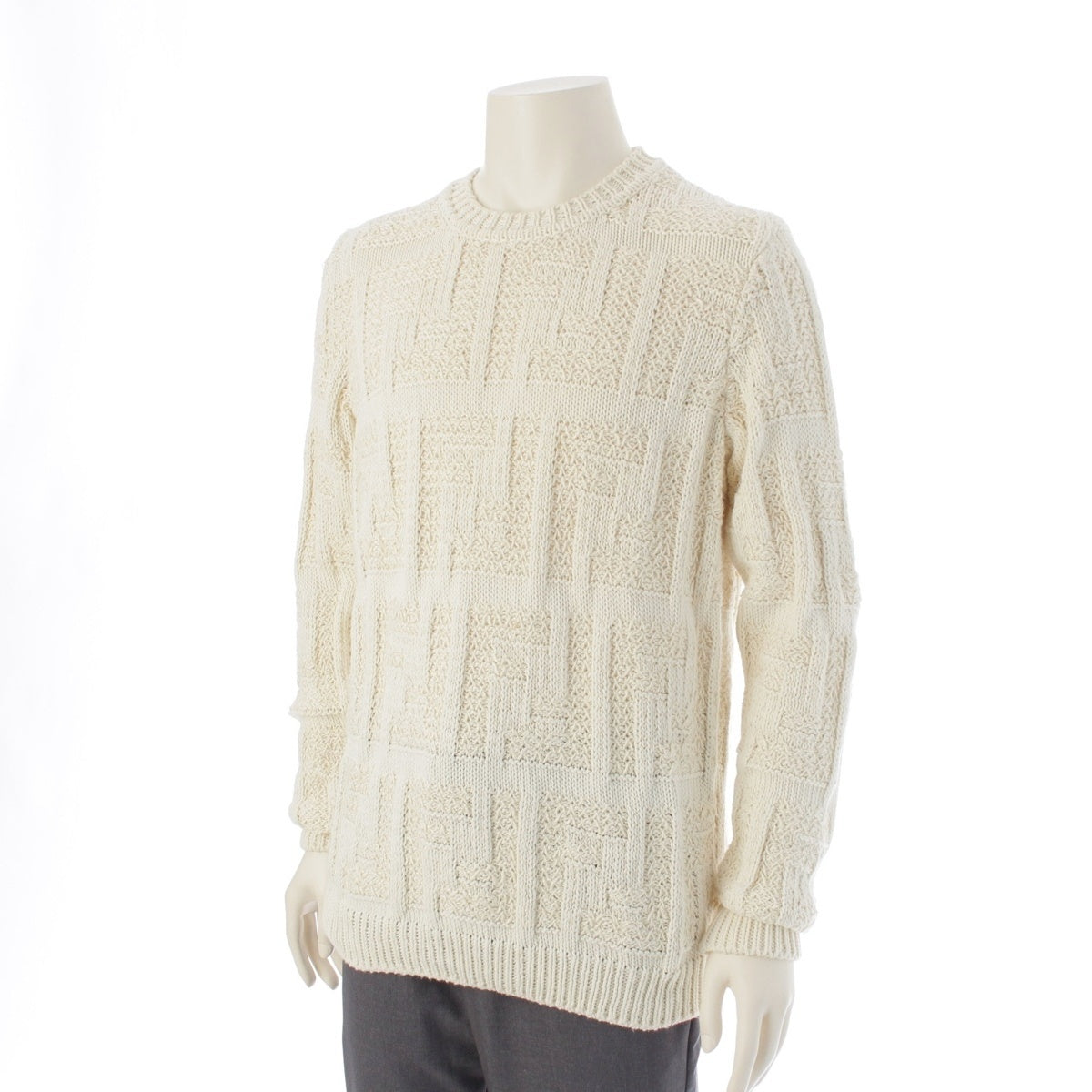 FENDI Cotton rayon FF logo cable knit crew neck sweater Long sleeve top 12CPF-23-3388 Ivory 52