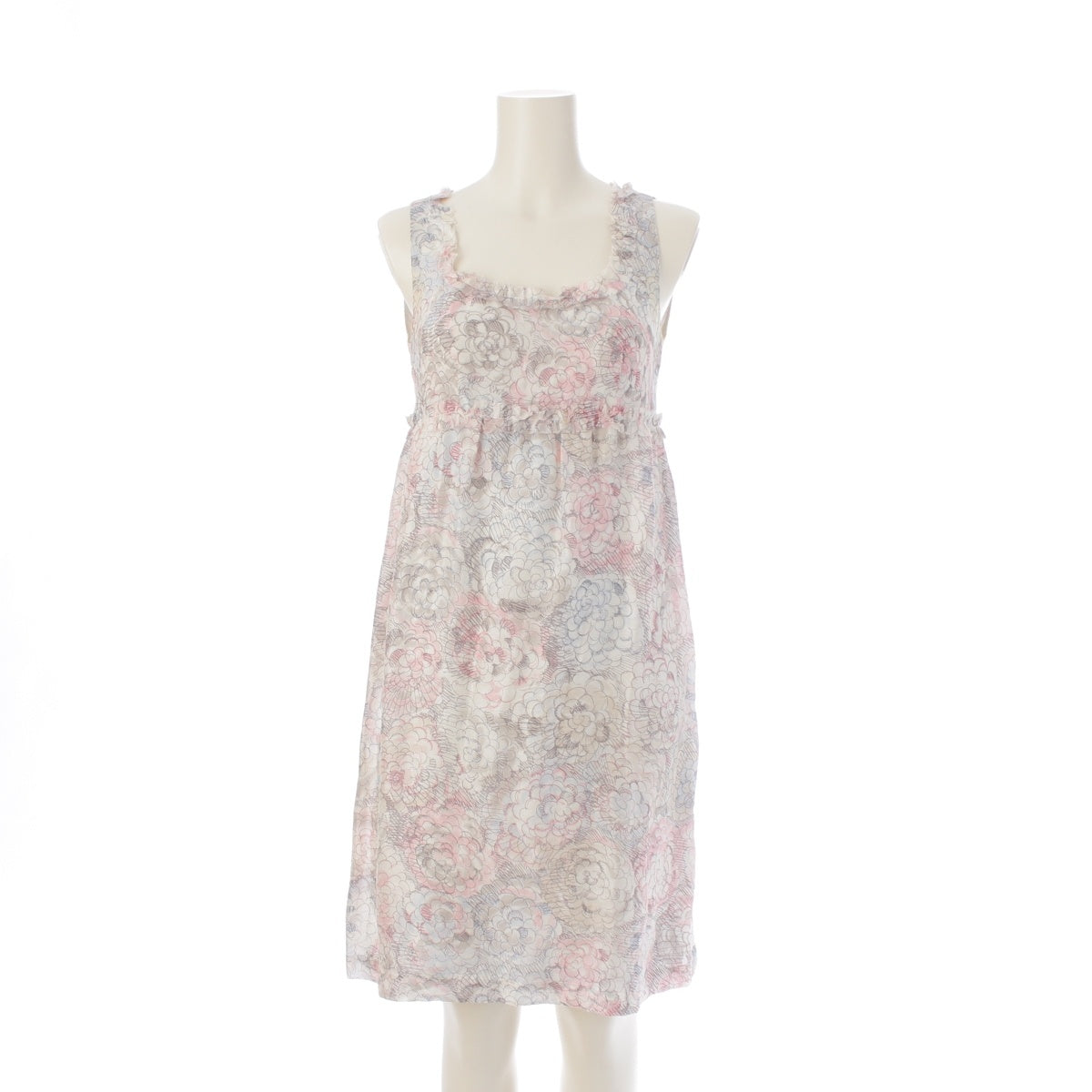 CHANEL silk Camellia COCO Mark Sleeveless one piece P37791 Pink blue 36