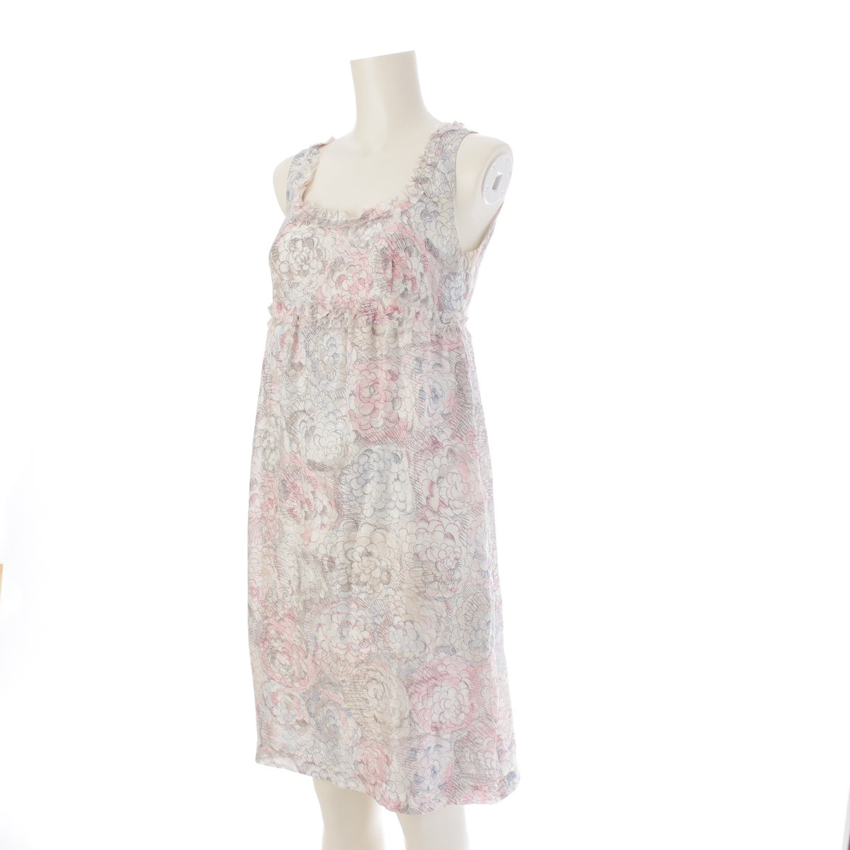 CHANEL silk Camellia COCO Mark Sleeveless one piece P37791 Pink blue 36