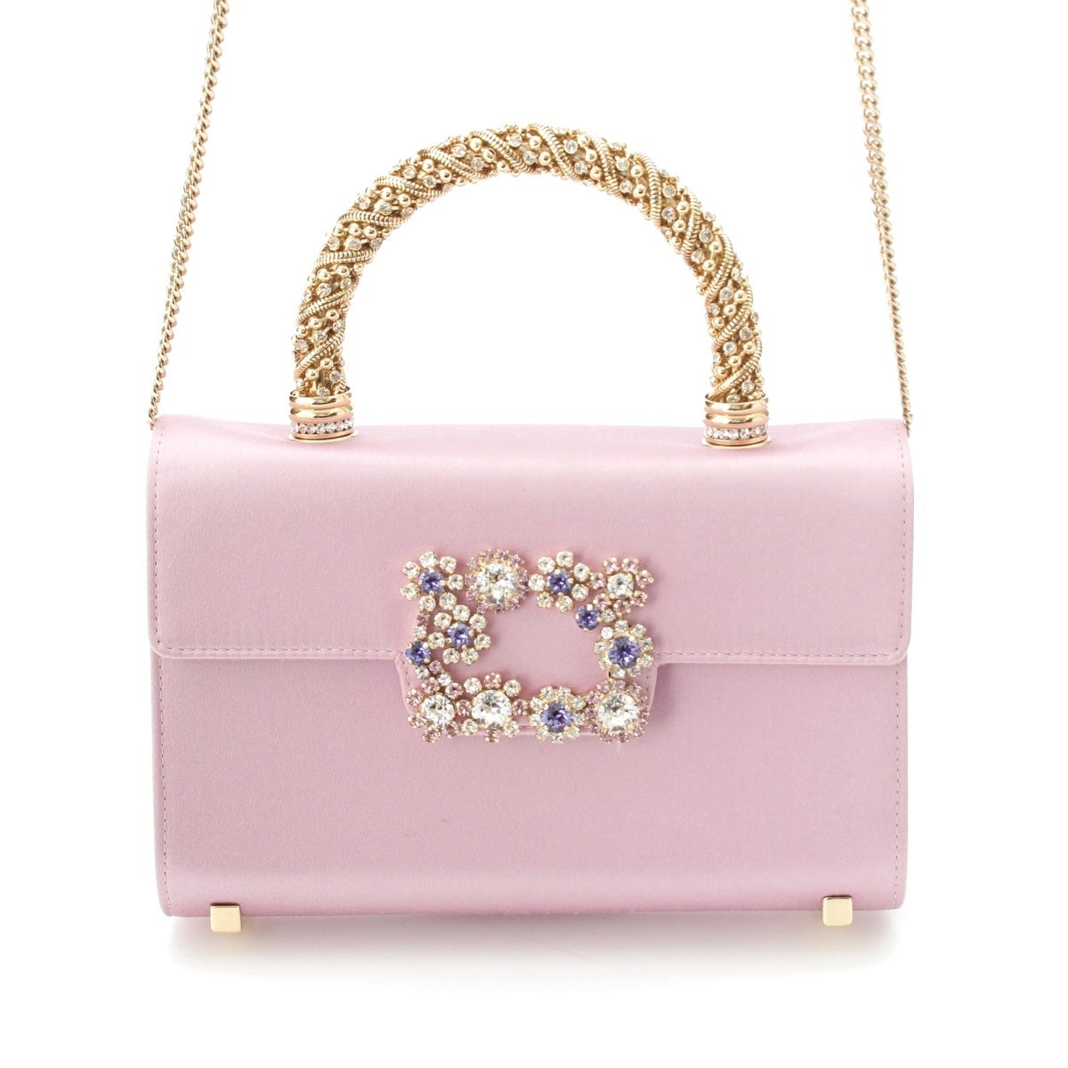 Roger Vivier Satin Bijou 2WAY Handbag Chain Shoulder Bag pink