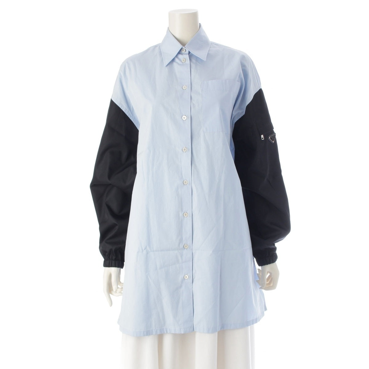 PRADA Cotton Re-nylon Triangle logo switch Long sleeve shirt tops P3H34 blue-black 36