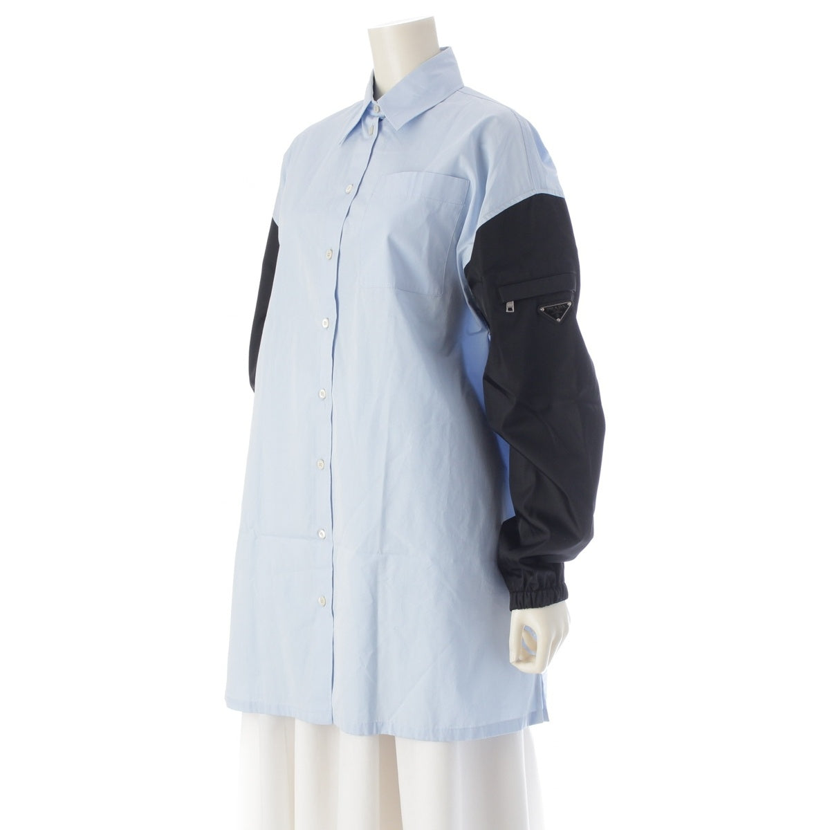 PRADA Cotton Re-nylon Triangle logo switch Long sleeve shirt tops P3H34 blue-black 36