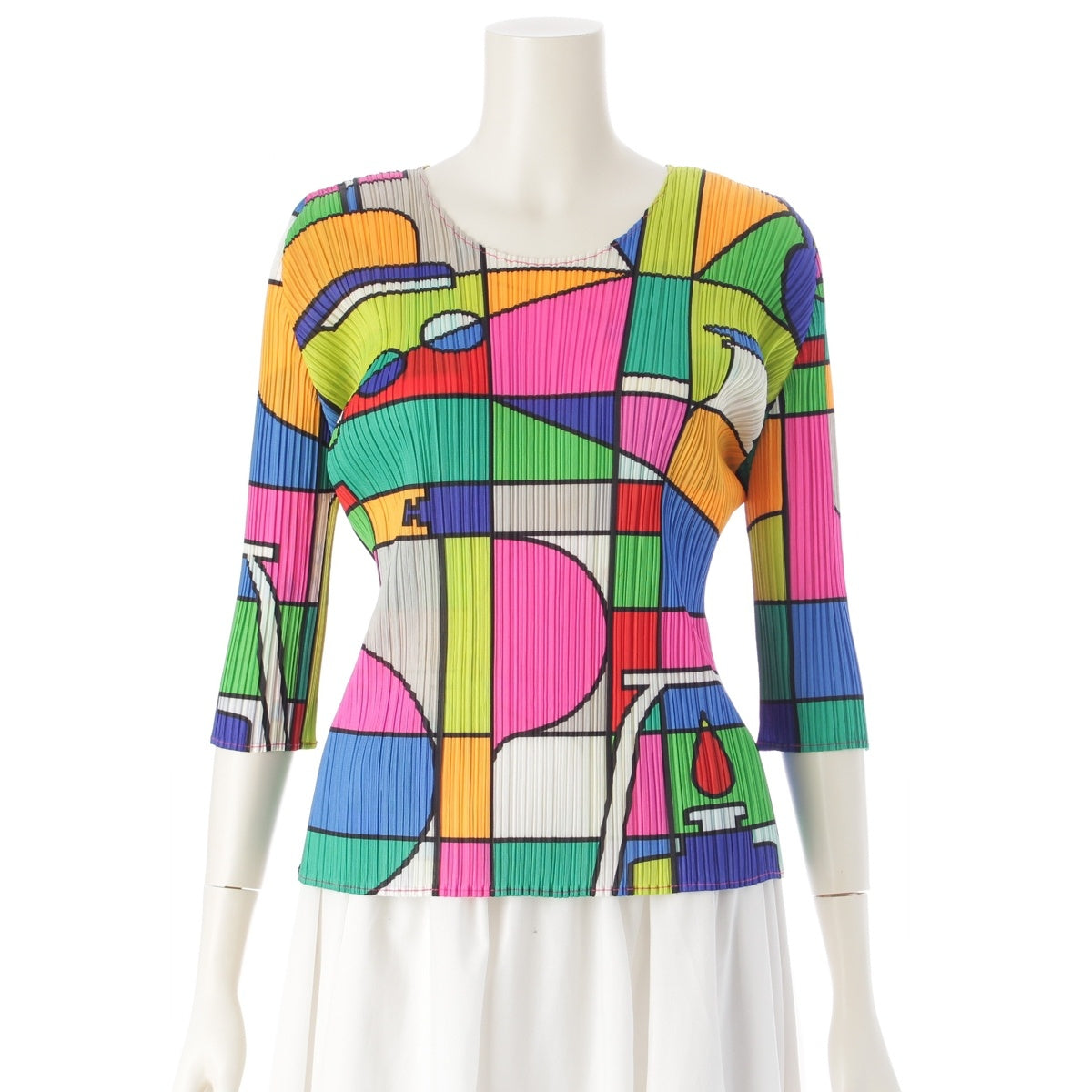 PLEATS PLEASE ISSEY Science Lab 3/4 Sleeves Cut tops PP81-JK633 multicolor 3