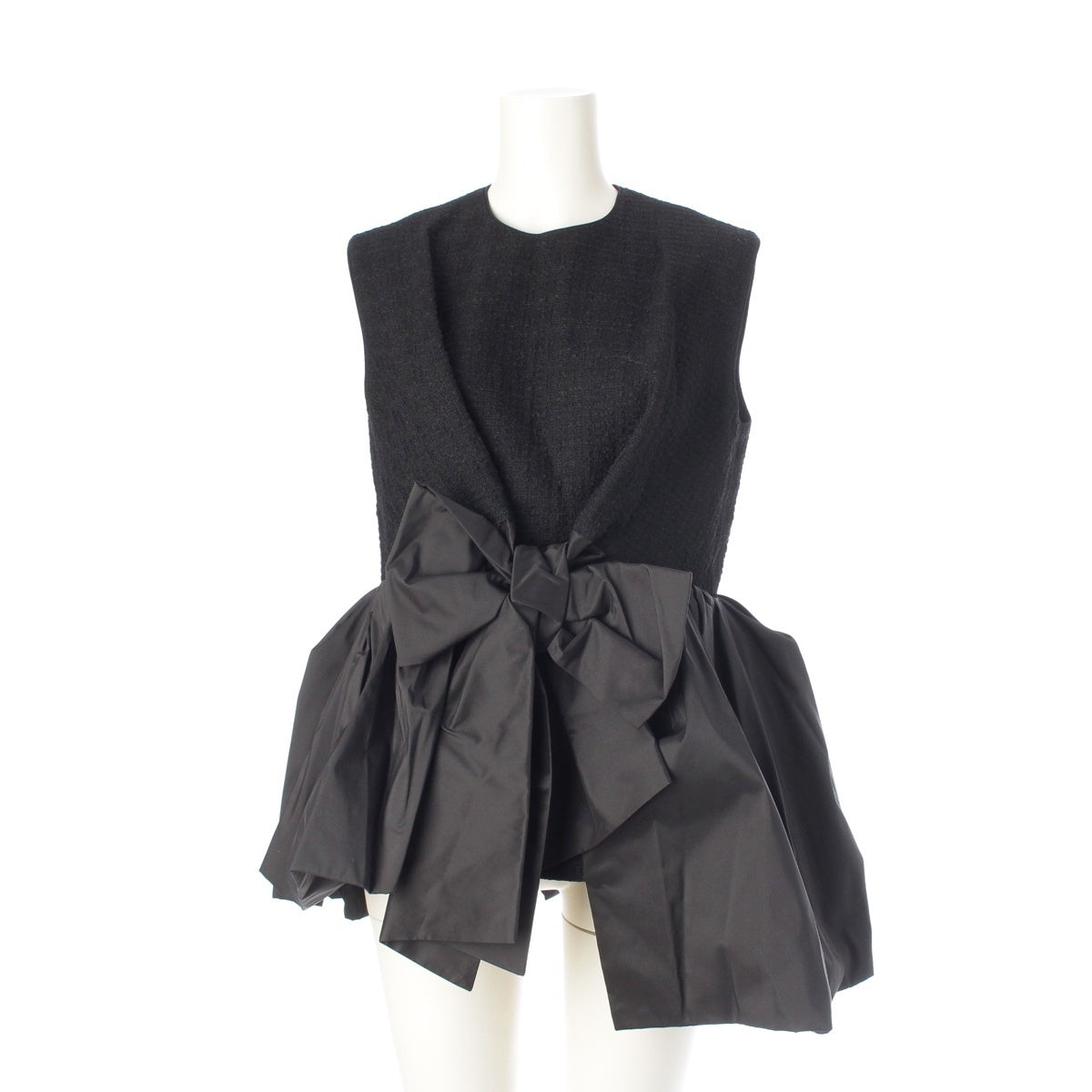 Drawer Wool silk Tweed taffeta switching ribbon sleeveless mini dress one piece dress 6521-299-0998 black