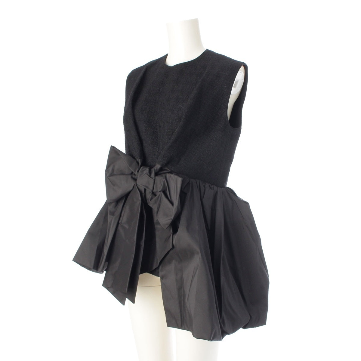 Drawer Wool silk Tweed taffeta switching ribbon sleeveless mini dress one piece dress 6521-299-0998 black