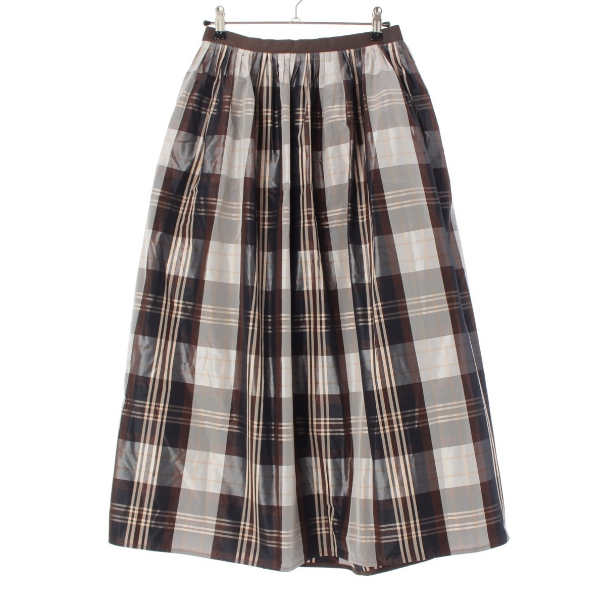 Drawer Silk blend Check Tuck Long skirt Bottoms 6524-299-1775 Brown multicolor 38