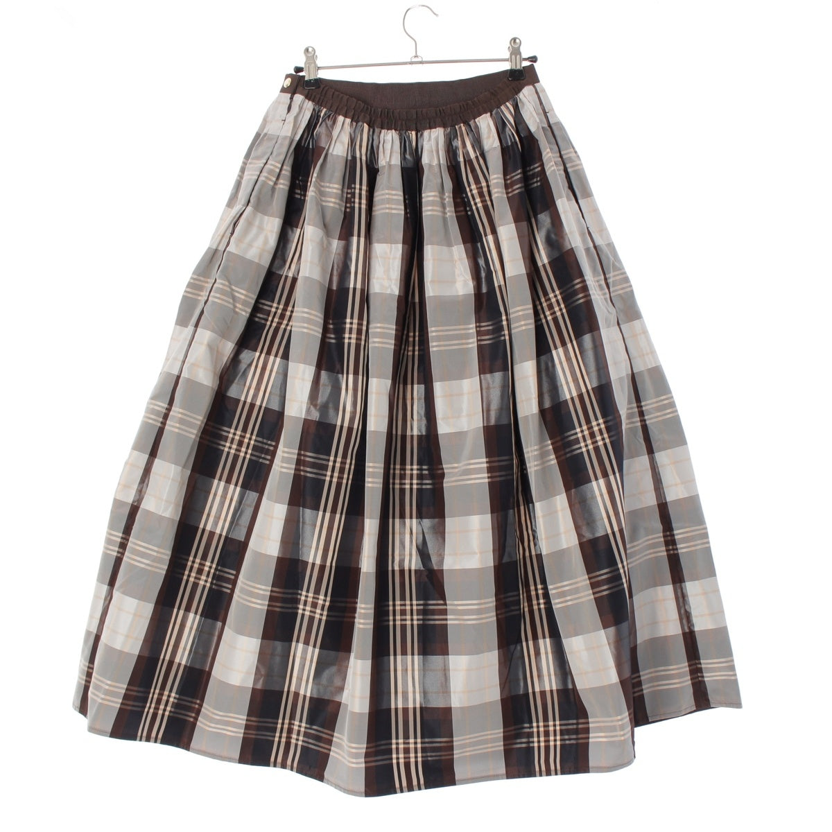 Drawer Silk blend Check Tuck Long skirt Bottoms 6524-299-1775 Brown multicolor 38