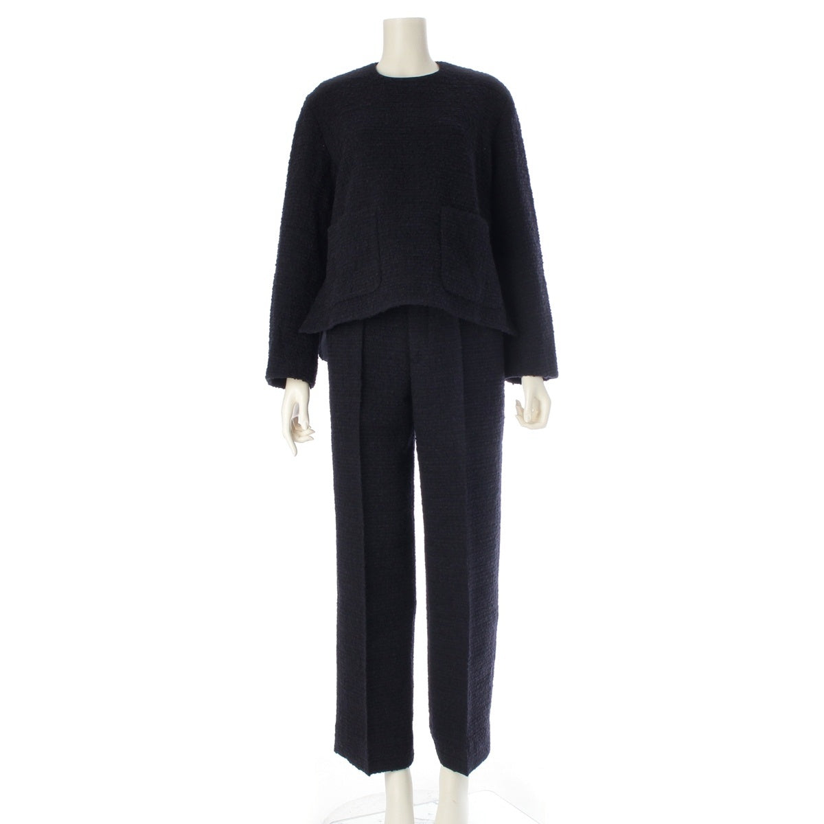 Drawer wool Loop Tweed Pullover Blouse and Slacks Pants setup 6521-299-1114 / 6514-236-1370 Navy 36/34