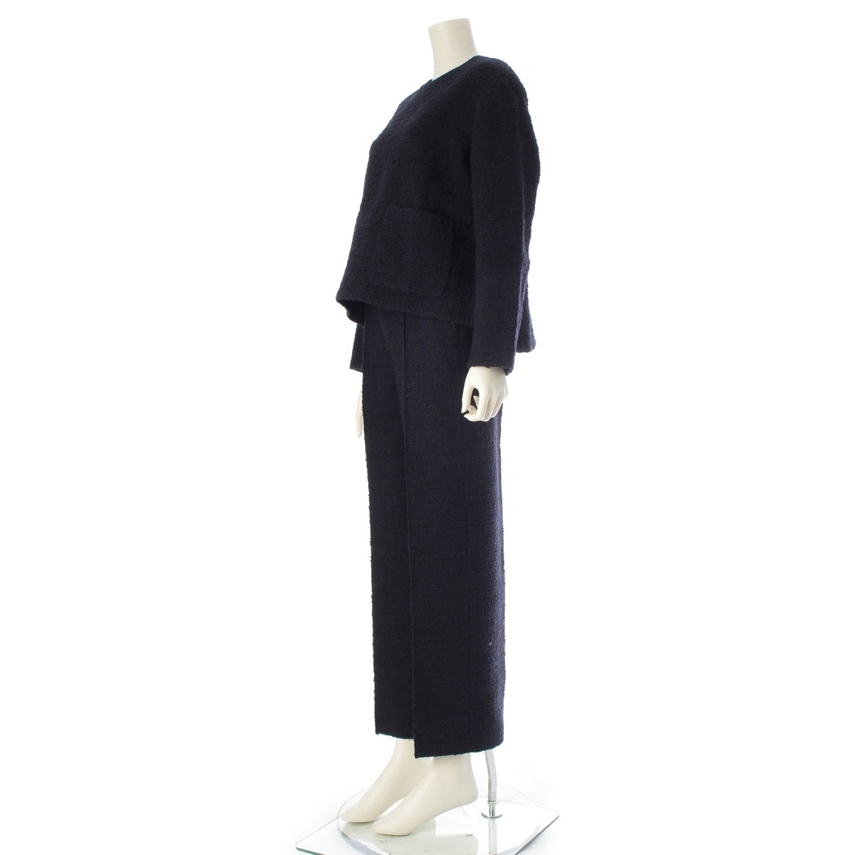 Drawer wool Loop Tweed Pullover Blouse and Slacks Pants setup 6521-299-1114 / 6514-236-1370 Navy 36/34