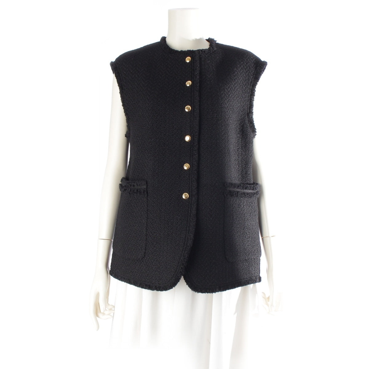 Drawer wool Tweed gilet with gold buttons Best outer 6522-299-0823 black 36