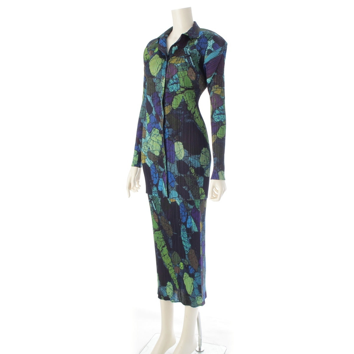 PLEATS PLEASE ISSEY All-over print jacket, tight, long Skirt setup PP74-JK525/PP74-JG513 Blue x green system 3/2