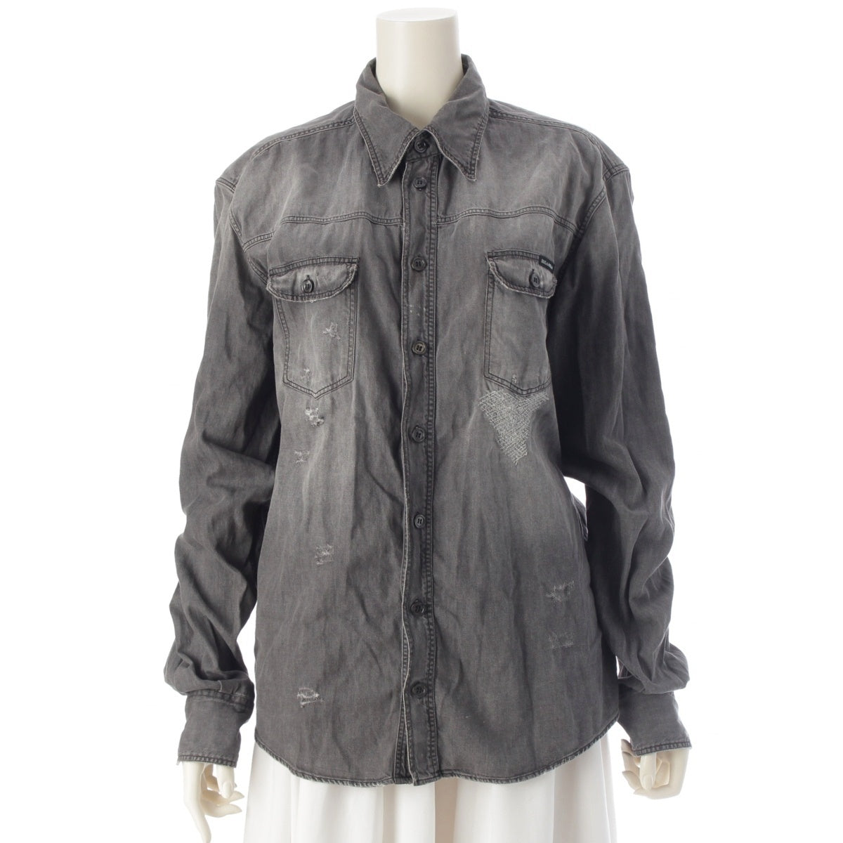 DOLCE&GABBANA cotton GOLD Distressed Dungaree Long sleeve shirt tops Black gray system 42