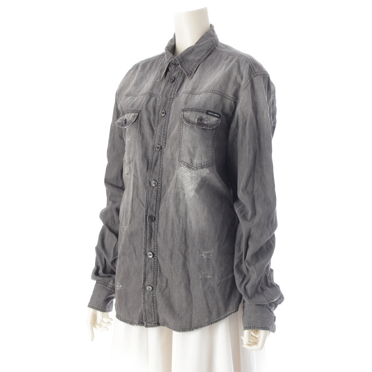 DOLCE&GABBANA cotton GOLD Distressed Dungaree Long sleeve shirt tops Black gray system 42