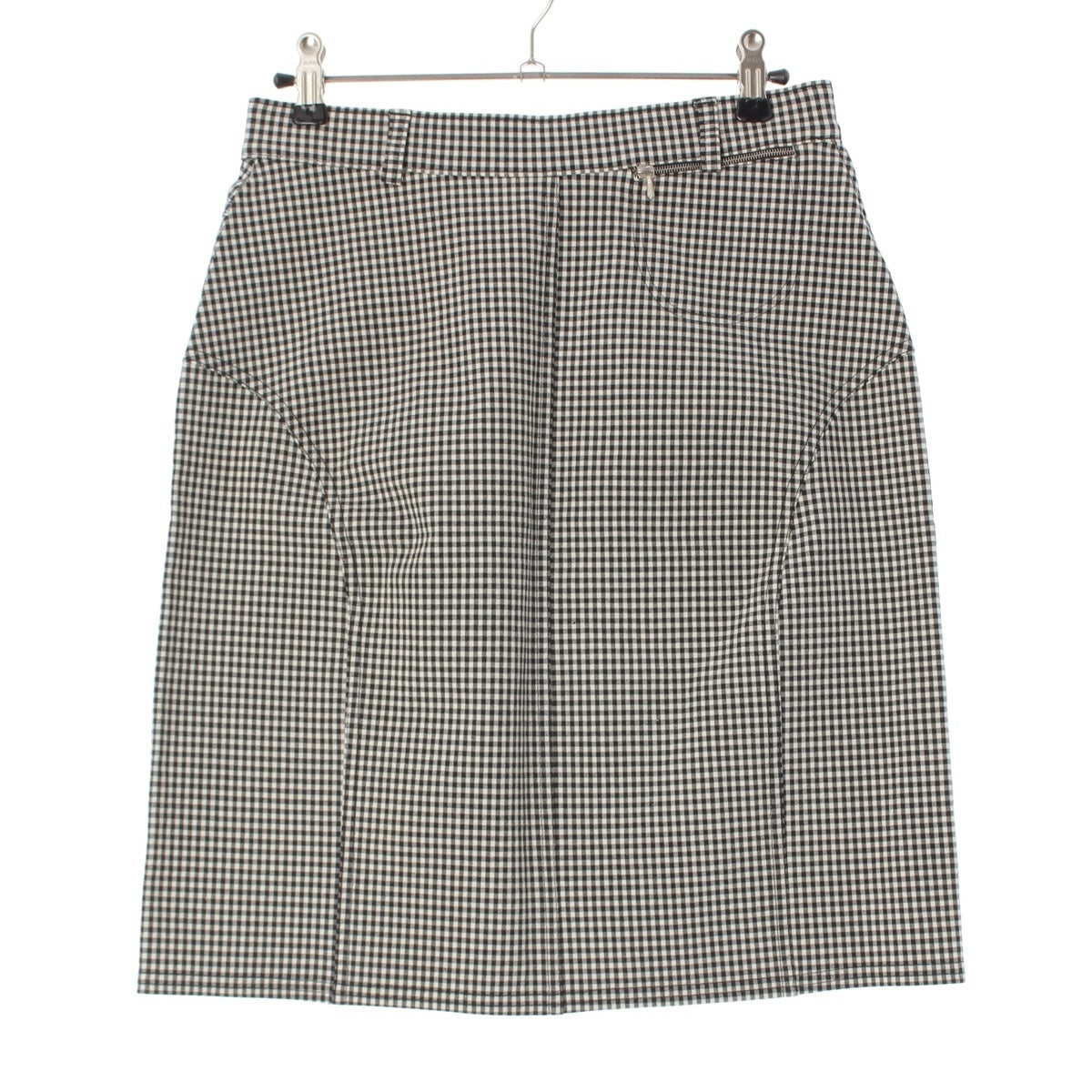 GUCCI cotton Gingham check logo button skirt Tom Ford White black 42