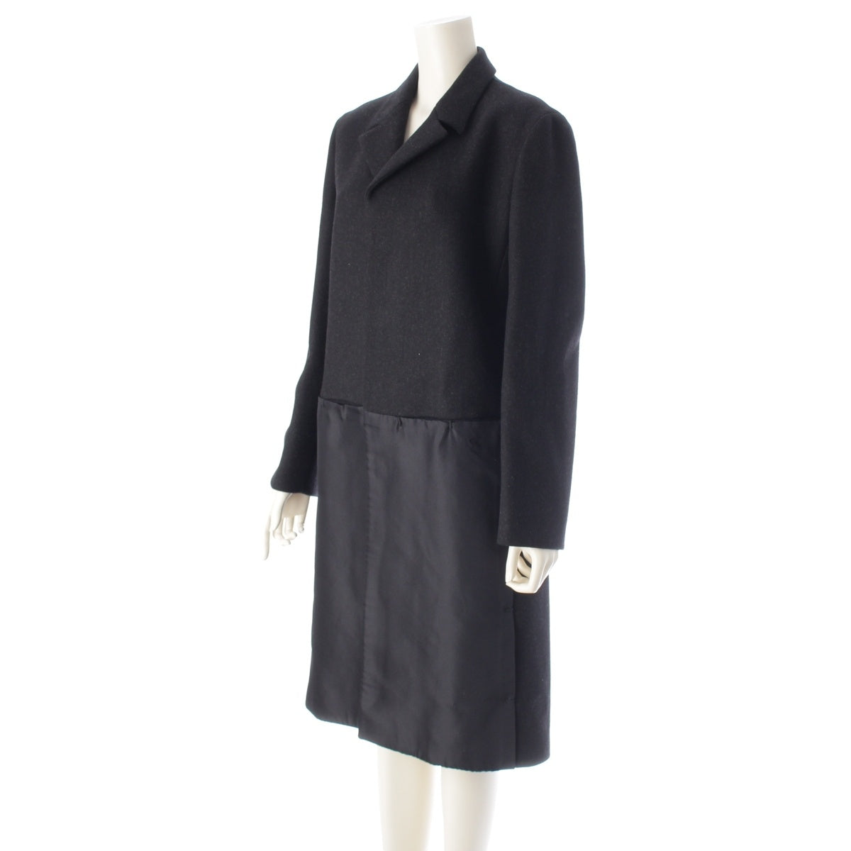 PRADA Wool silk Vintage nylon switching magnetic button Stainless collar coat black 42
