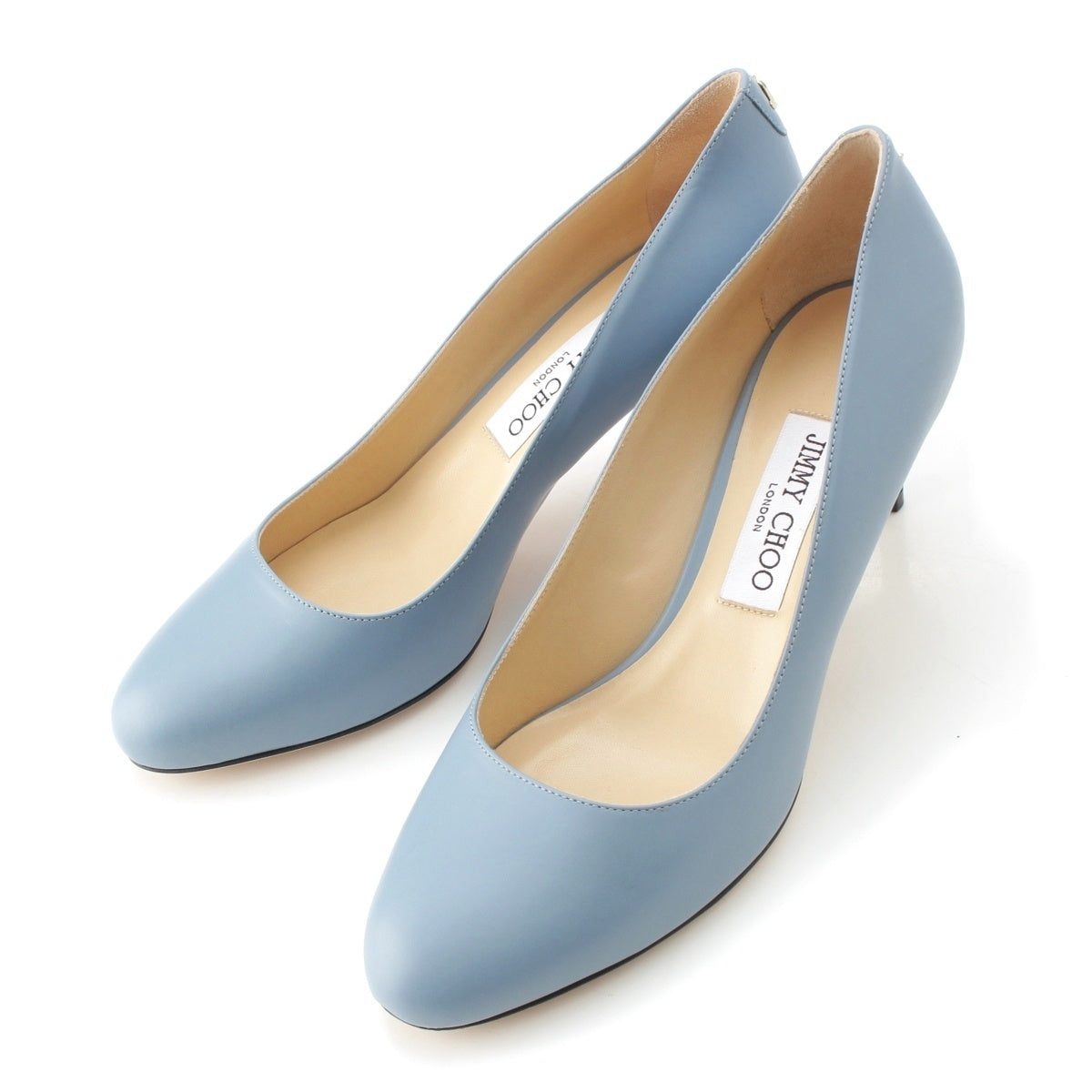 JIMMY CHOO leather round toe heel pumps blue 38 1/2