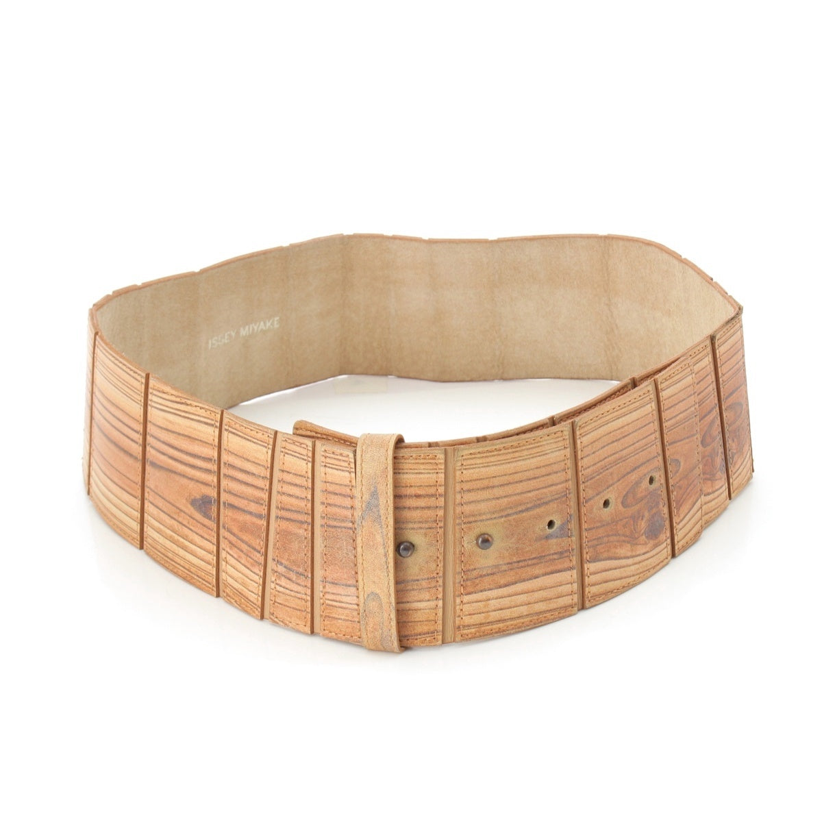 ISSEY MIYAKE leather Archive Wood Grain Transfer Leather belt beige