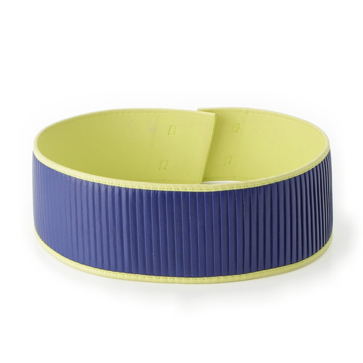 ISSEY MIYAKE FETE leather Silver Metal Wide Corset belt Yellow blue M