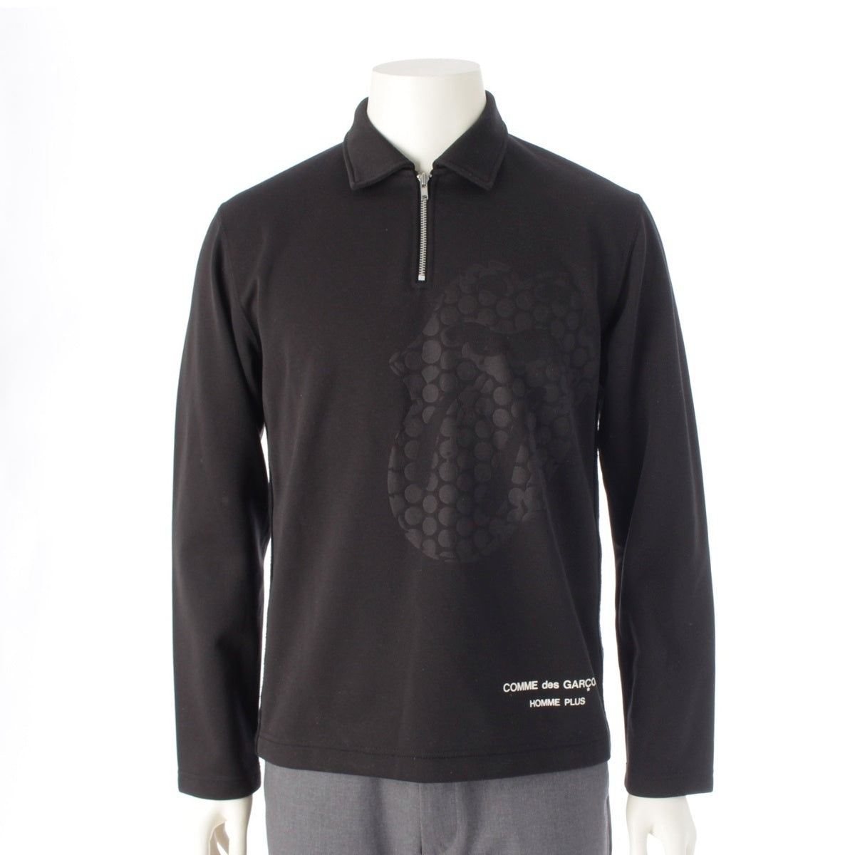COMME des GARCONS HOMME PLUS The Rolling Stones Lip and Tongue Logo Print Half Zip Cut tops black M