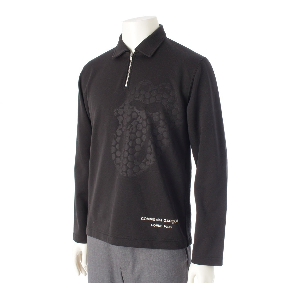 COMME des GARCONS HOMME PLUS The Rolling Stones Lip and Tongue Logo Print Half Zip Cut tops black M