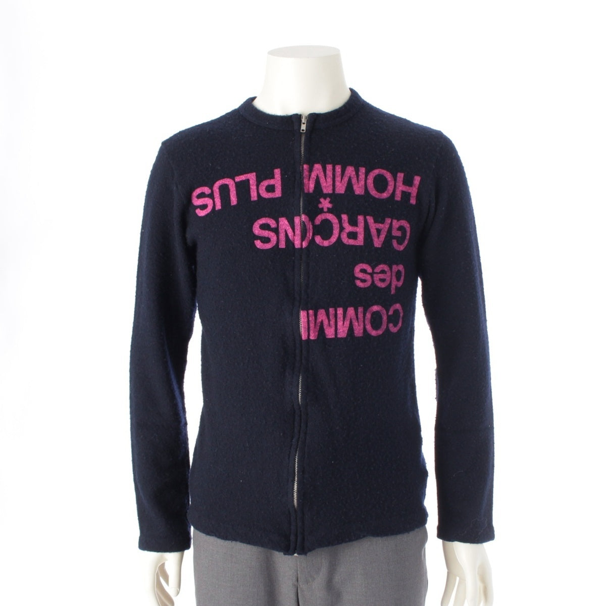 COMME des GARCONS HOMME PLUS Wool felting nylon Upside-down logo Logo print Zip-up Blouson PT-040440 Navy x pink ‐